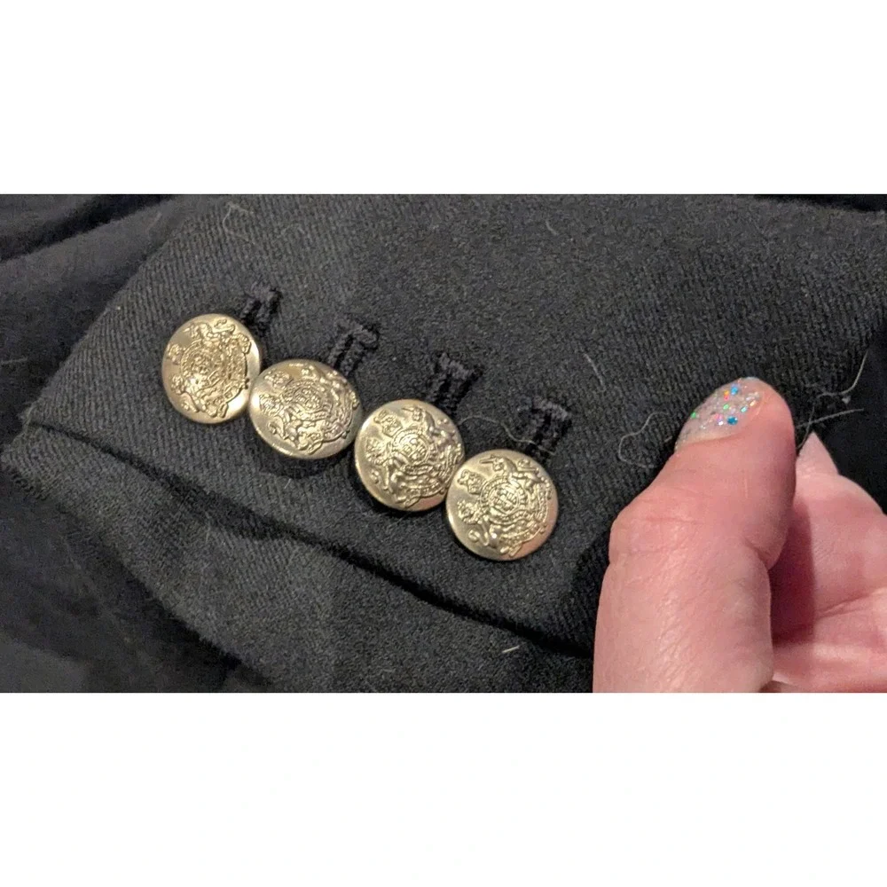 J.Crew Wool Blend Blazer 6 Black Gold Crest‎ Button Preppy Career 92480 Academia